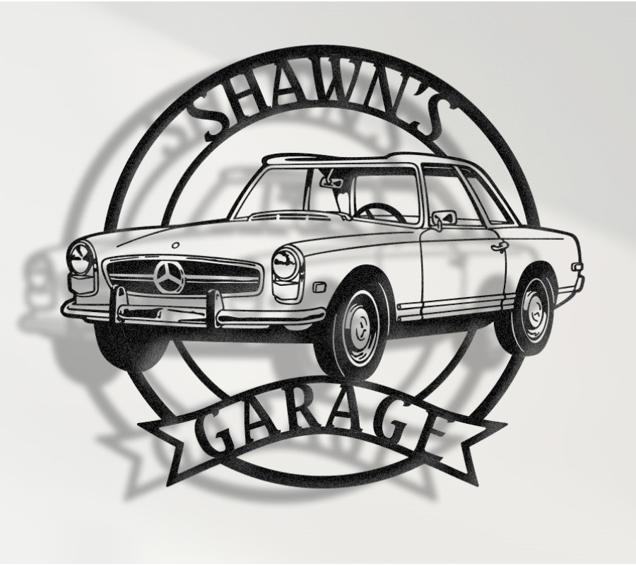 1963 Mercedes-Benz SL W113 Metal Sign, Vintage German Roadster Wall Art, Classic Mercedes Pagoda Garage Decor, Retro SL Collector Plaque