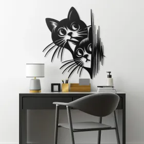 Two Cats Metal Cut Wall Art – Modern Cat Art, Minimalist Wall Decor